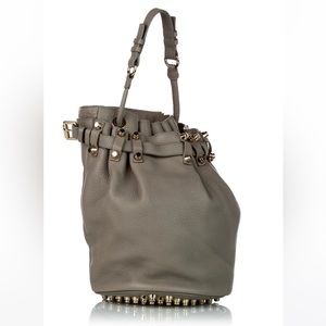 Alexander Wang Diego Leather Bucket Bag- pebbled grey leather